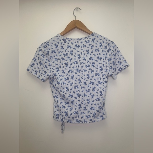 Ragdoll Blue Floral Wrap Top Y2K Baby Tee Cottagecore Soft Girl 90s - Picture 3 of 4